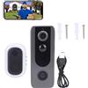 BuyWeek Videocitofono Senza Fili Videocitofono Campanello, Wireless 1280x720 a 2 Fili Antipioggia da 120 Gradi per Casa