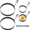 CAREDGO 4 Pezzi Stampo per Uova in Acciaio Inox Stampo per Pancake Grande Formine per Uova al Tegamino Formine per Pancake Antiaderente con 1 Pennello ad Olio per Cucinare Uova Fritte Muffin (9cm/5cm)