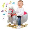 BAKAJI Cavallo a Dondolo in Legno con Ruote e Suoni Poni Cavalluccio Poltroncina Grigio
