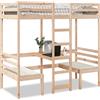 vidaXL Giroletto Soppalco con Scrivania e Sedie Bianco 80x200cm Pino vidaXL