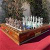 Senza marchio Antico set scacchi scacchi scacchi scacchiera con portaoggetti 15" fatto a ma...