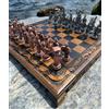 Senza marchio Antico Set Scacchi Impero Romano - Tavola Vintage 100% Artigianale in Noce, R...