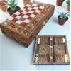 Senza marchio Set scacchi backgammon fatto a mano in legno massello intarsiato gioco da...