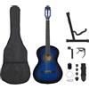 vidaXL Set Chitarra Classica Principianti 12 pz Blu 4/4 39" Strumento Musicale vidaXL