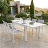 Milani Home DEXTER - set tavolo in alluminio cm 160/240 x 90 x 75 h con 6 sedie Aulus