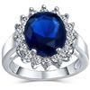 Bling Jewelry Personalizza Classico Tradizionale 5CTW Royal Blue CZ Corona Halo Ovale Zircone Cubico Simulato Zaffiro Promessa Anello Di Fidanzamento Per Donne Placcato Argento Personalizzabile