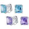 Bling Jewelry Set di due orecchini a clip tradizionali classici grandi con zirconi cubici taglio principessa quadrato 5CT aqua blu lavanda AAA CZ solitario per donne placcati in argento non forati 12MM