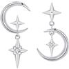 Arrebol Orecchini Stella e Luna Donna Argento 925 Orecchini Asimmetrici Anallergici, Originali Gioielli per Ragazze Moglie Madri Figlia
