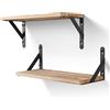 AGM Mensole da Muro, Set di 2 Mensola da Parete in Legno, Profondità 15cm, Bordo Naturale e Superficie Lucida, Mensola Sospesa Rustico, Mensola da Muro per Camera da Letto, Soggiorno, Cucina, Bagno