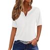 WNEEDU Camicia Donna Maglietta Manica Corta Maglia A Collo V con Bottoni Estiva T Shirt Top Bianco L