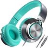 AILIHEN C8 Cuffie Cablate Con Microfono Cuffie On-Ear Pieghevoli e Regolabili Controllo Volume Audio Stereo HD Jack Da 3,5 mm Per Chromebook, Laptop, Smartphone, Studio, Ufficio(Grigio Verde Menta)