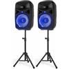 IMPIANTO AUDIO COMPLETO SET CASSE AMPLIFICATE 600W 10" DIFFUSORI KARAOKE BLUETOO