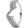 PANDORA Timeless Anello con onda asimmetrica brillante in argento Sterling con zirconia cubica trasparente, 54