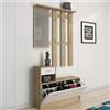 Dmora - Mobile da ingresso con specchiera, entratina per atrio con scarpiera, Svuotatasche per piccoli appartamenti, cm 100x25h180, colore Bianco e Rovere