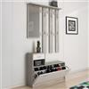 Dmora - Mobile da ingresso con specchiera, entratina per atrio con scarpiera, Svuotatasche per piccoli appartamenti, cm 100x25h180, colore Bianco e Cemento