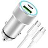 Lemsen Caricatore Auto USB C 60W con 1M Cavo Type C Ricarica Rapida per iPhone 17 16 15 Pro Max/Plus,Samsung Galaxy S25 S24 S23 Ultra, Caricabatterie Auto 2 Porte PD&QC3.0 Adattatore Presa Accendisigari
