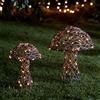 Lights4fun Set di 2 Funghi Luminosi in Rattan con LED Bianchi Caldi a Pile per Esterni