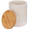 WENKO Barattolo Maya di ceramica di qualità bianca a nido d'api, barattolo lavabile in lavastoviglie con coperchio ermetico di bambù certificato FSC, 400 ml, Ø 9.5 x 12 cm