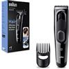 Braun Series 5 TAGLIACAPELLI UOMO, Con 9 Impostazioni Di Lunghezza, Sistema Di Memoria Safetylock , lame Ultra Affilate, 1 Pettine, Batteria Ni-Mh 50 Minuti Di Autonomia, HC5310