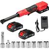 LithiCraft Cricchetto Elettrico a Batteria 21V, Chiave a Cricchetto con Collo Lungo 15cm, Coppia Max 85Nm, 400 Giri/min, 2x Batterie 2.0Ah, Caricabatterie, 7 Bussole & Adattatori per Auto e Officina