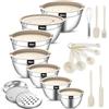 Ecofocet Set da 7 Ciotole in Acciaio Inox con Coperchio, Set Ciotole Cucina Impilabili, incl. Grattugie & Accessori da Cucina, Ciotola Insalata per Mescolare Preparare Cuocere e Conservare (Ø14-26 cm)
