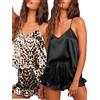 Ekouaer 2 Pezzi Pigiama da Donna in Raso Estivo Sexy Pigiama Set in Seta Canotta e Pantaloncini con Volant, M