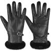 Harssidanzar Guanti in pelle da donna caldi invernali foderati di pelliccia SL022EU, Nero, Taglia L