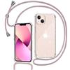 Tikgue Cover per iPhone 13, Custodia con Cordino Silicone Glitter Brillantini Trasparente Morbida Cover con Collana Sottile Protettiva Bumper Antiurto TPU Case - oro rosa