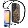 Xylota Cover con Cordino per Samsung Galaxy A25 5G, Aesthetic Leopardo Disegni Custodia con Collana Regolabile Tracolla Laccio Case, Silicone Morbida Bumper Custodie per Samsung A25 5G 6,5'' - Nero 02