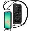 Xylota Cover con Cordino per Samsung Galaxy A26 5G, Aesthetic Leopardo Disegni Custodia con Collana Regolabile Tracolla Laccio Case,Silicone Morbida Bumper Custodie per Samsung A26 5G 6,64'' - Nero 01