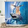 SDOTPMT 180x180cm Divertente Carino Gatto Shark Doccia Tenda Blu Ocean Wave Vasca da bagno Tenda Estate Cartoon Pittura Bagno Tenda per Bambini Bagno Decor Poliestere con Ganci