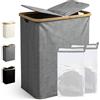 Ribelli Cesto portabiancheria pieghevole da 130 litri, 2 scomparti con coperchio e sacco per la biancheria, grande per lavanderia, bagno, camera da letto, grigio