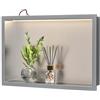 Bernkot Doccia a parete in acciaio inox con LED, mensola doccia da incasso, doppio strato, nicchia per bagno, 60 x 30 cm, senza piastrelle, nero