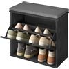 VASAGLE Panchina Scarpiera a 3 Ripiani per 6 Paia di Scarpe, Panca da Ingresso, Cassetto a Ribalta con Divisorio Regolabile, 30 x 60 x 53,5 cm, per Camera, Nero Ebano e Grigio Ardesia LSB121BE01