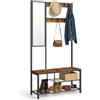 VASAGLE Appendiabiti, Mobile Ingresso con Ganci, Specchio, Panca Scarpiera e Ripiani, 36 x 98 x 185 cm, Corridoio Camera da Letto Salotto, Marrone Vintage e Nero HSR050B01