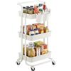 SONGMICS Carrello Scorrevole, Trolley a 3 Livelli, Carrello di Servizio con Manico e 2 Piccoli Organizzatori, Struttura in Acciaio, per Bagno Lavanderia, Bianco BSC067W01
