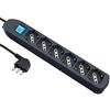 Electraline 62074 Multipresa 6 posti Polivalenti P40(Schuko + 10/16A) con Interruttore Cavo 1,5 m Nero