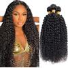 Tuheerst Curly Wave Human Hair Bundles Natural Black Bundel Echthaar Human Hair Extensions Echthaar Tressen Double Weft Remy Hair 3 Bundle Total 300g 30 30 30 Inch