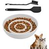 Kaslaider Ciotola Anti Ingozzamento, Ciotola per Cani Anti Soffocamento, CIotola Gatto Ceramica, 1 Set Bianco con Spatola e Spazzola in Silicone per Cani Gatti