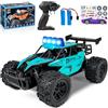 Joellfuner Macchina Telecomandata per Bambini, 2.4Ghz 1:16 Macchina Radiocomandata con Luce LED Quattro Colori, 20KM/H Monster Truck Telecomandato con marce alte e basse per bambini 3+ anni (Ciano)