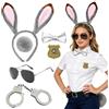 ZXTGBQ Costume Da Coniglio, Set Accessori Bunny A 6 Pezzi Con Cerchietto, Accessorio Per Costume Da Ufficiale Con Orecchie Da Coniglietto E Manette Giocattolo, Costume Per Pasqua, Per Donna E Cosplay