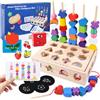 TEGOVE Giocattoli Montessori 1 Anno,Giochi Legno Bambini,4-in-1 Giocattoli Impilabili und Infilare,Montessori Giocattoli Impilabili und Infilare,Giochi Montessori 1 2 3 Anni