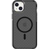 tech21 Custodia protettiva per iPhone 14 Plus Evo Check compatibile con MagSafe® - Custodia protettiva antiurto e sottile con protezione FlexShock Multi-Drop da 5,5 piedi e pulsanti extra, nero fumo