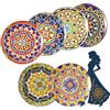 AHX Set di 6 Piatti Colorati in Ceramica - Piatti Porcellana da Dessert, Insalata e Antipasti e Colazione - Multicolore Stile Bohémien - Adatti a Microonde e Lavastoviglie - 22 cm