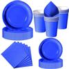 Nkaiso 50 Pezzi Set Piatti di Carta Blu zaffiro -10 Ospiti | Stoviglie per Feste 10 x 23cm & 10 x 18cm Piatti di Carta, 10 Tazze, 20 Tovaglioli - Per Compleanno Festa Adulti, Matrimonio