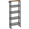 VASAGLE Carrello a 5 Ripiani, Carrello Cucina Salvaspazio con Ruote, Struttura in Acciaio, Maniglia, Carrellino Piccoli Spazi, Bagno Salotto Studio, Marrone Vintage e Nero LRC034B01