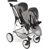 Bayer Chic 2000 - Twinny Carrozzina per bambole, carrozzina gemellare per due bambole, passeggino gemellare per bambini da 4 a 8 anni, jeans grigio, 691-76, 63 x 43 x 77 cm