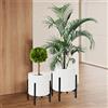 ARNIS Set di 2 vasi per piante moderni, grandi con supporto, vasi decorativi, vasi in metallo con fori di drenaggio, per soggiorno, ufficio, giardino o balcone, 20 e 26 cm, bianco