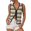 IEEILULU Top Gilet Uncinetto per Donna - Gilet Maglia Senza Maniche, Top Estivo Casual con Laccio Frontale, Canottiera Carina, Righe Beige e Nero, Taglia S