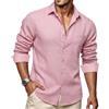 Ailisus Camicia da uomo in lino, a maniche lunghe, vestibilità normale, camicia da lavoro e casual, in cotone, con bottoni, colletto a contrasto, Bianco e giallo., L